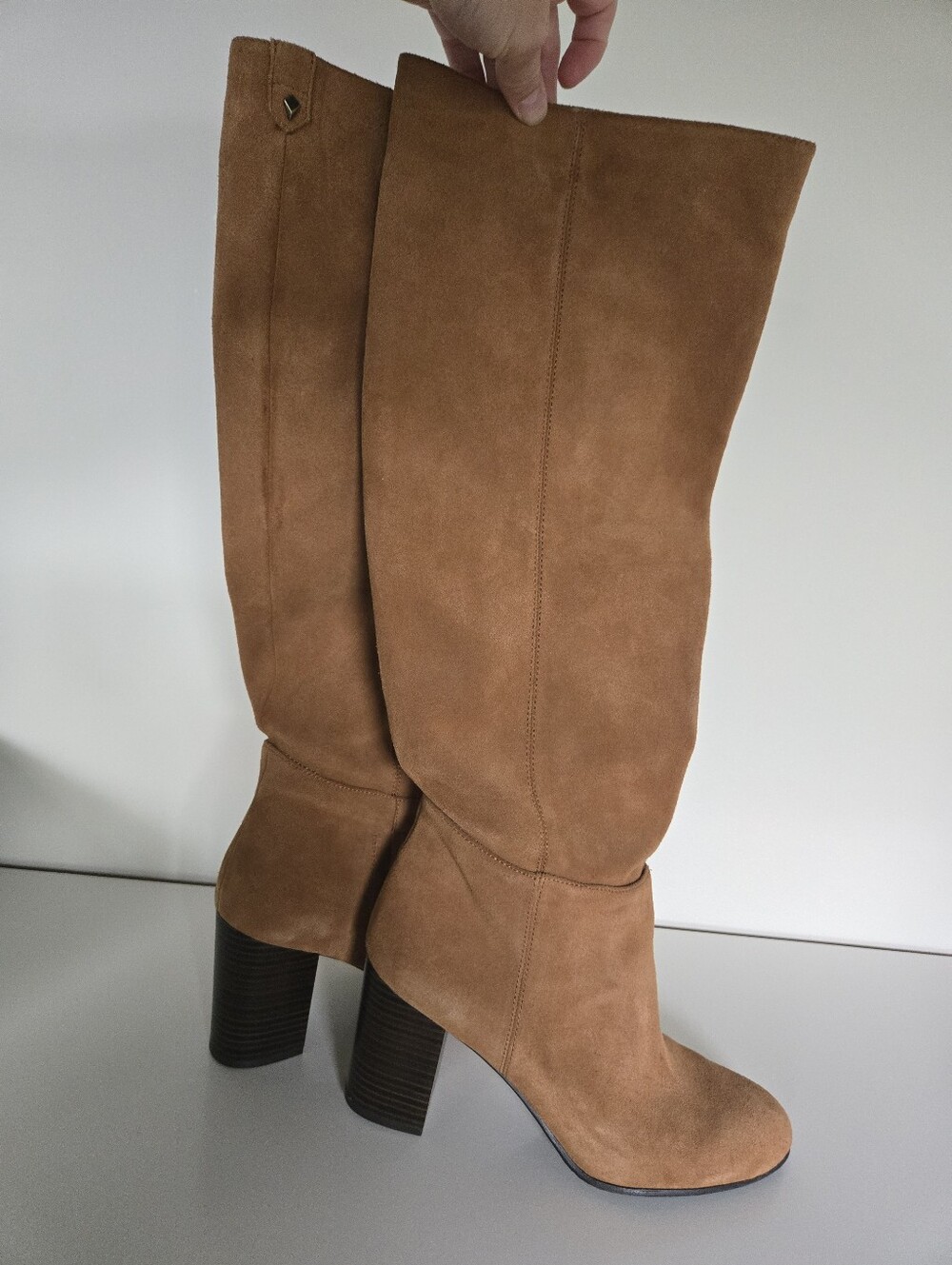 Sam Edelman Caramel Suede Knee-High Block Heel Boots